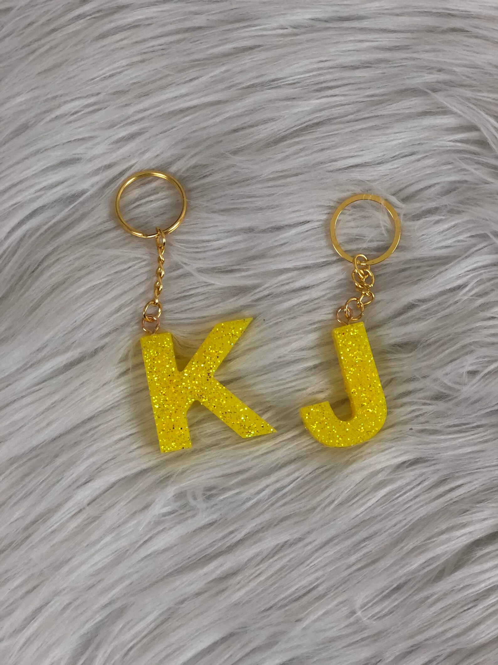 Yellow Glitter Keychain Letter Keychain Yellow Glitter Etsy
