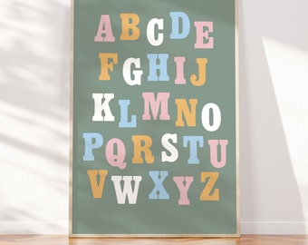 Retro Alphabet Print | Nursery Art | Kids Wall Art | Colourful & Minimal