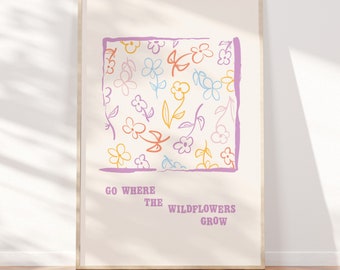 Wildflowers Print | Nursery Art | Kids Wall Art | Colourful & Minimal