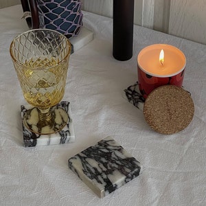 Calacatta Viola Marble Square Coaster Set of 2, Handmade Coaster House Warming Gift, Wedding Gift