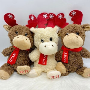 Personalized Christmas Moose, Kids Stocking Stuffer, Christmas Plush, Holiday Gift for Kids