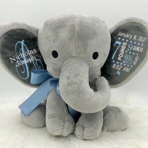 Birth Announcement Elephant, Birth Stat Elephant, Baby Keepsake, New Baby Gift, Personalized Elephant, Baby Shower Gift, Stuffed Elephant