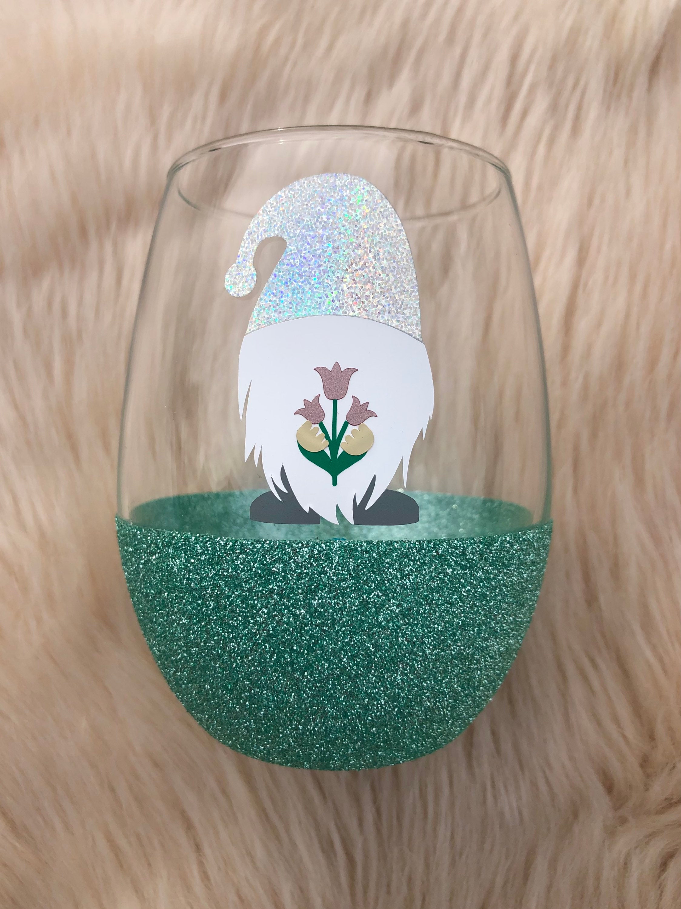 Gnome Wine Glass Gnome Cup Glitter Bottom Glass Etsy