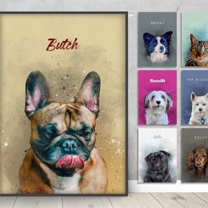 Custom Pet Portrait | Messy Watercolor Personalised Painting from Photo | Dog Cat Drawing Wall Art Gift Print Frame Canvas Digital Download