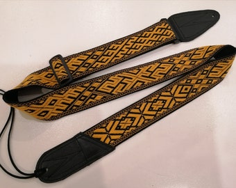 Handmade design Guitar strap. Made out of wool yarn, linen. For Acoustic, Bass and Electric.