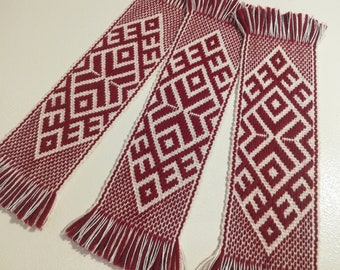 Handmade. Handwoven bookmark. Great gift for a reader. Latvian traditional ornaments.