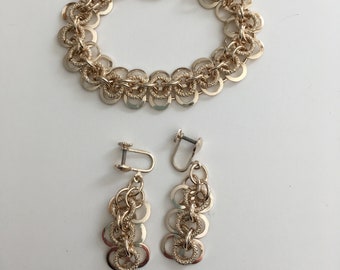 Gold Tone West Germany Wide Woven Bracelet 1950s Vintage Jewelry