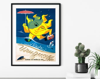 Vintage Uruguay travel poster // Donde se baña el sol // Retro 1960 poster // Uruguay wall art // Uruguay poster // Vintage Travel Posters