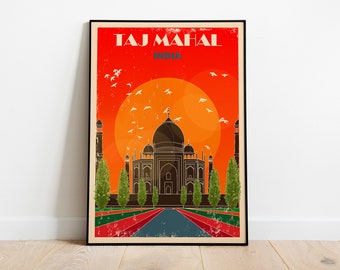Taj Mahal // Agra // India // Cartel de la ciudad retro // Cartel de viaje