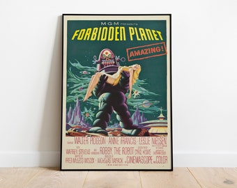Poster voor de Amerikaanse release van de film Forbidden Planet uit 1956//vintage horror filmposter//vintage filmposters