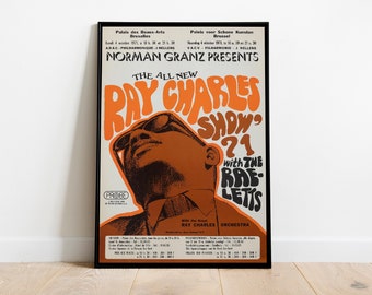 Ray Charles Show / Ray Charles' 1971 tour of Europe // Belgian poster // Vintage Music Fan posters // Retro Posters // Vintage Posters