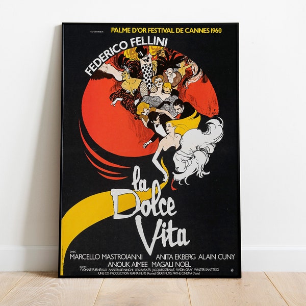 Italian Poster for La Dolce Vita by FEDERICO FELLINI// Antique vintage posters from GRUAU René // Vintage Movie Posters