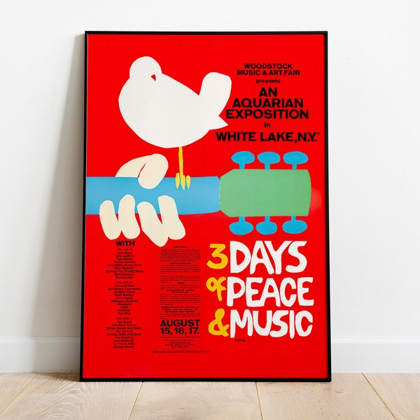 Affiche retouchée du festival de Woodstock // Affiches de fans de musique // Affiches rétro // Affiches vintage