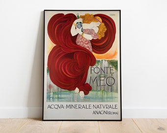 Ad for Fonte Meo, Acqua Minerale Naturale, Anagni (Roma) /  Vintage Beverage Poster / Water / Acqua