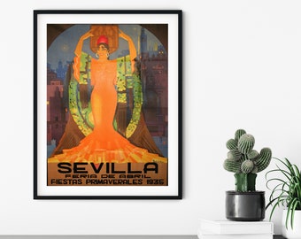 Vintage Sevilla travel print // Feria poster // Spain // Retro 1935 poster // Sevilla wall art // Sevilla poster // Vintage Travel Posters