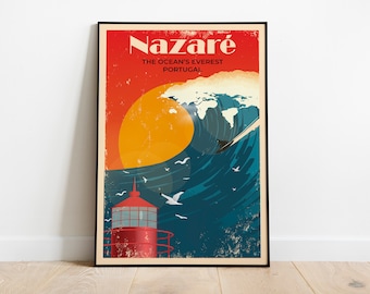 Nazare // Big Wave Surfing // The Ocean's Everest // illustration Poster // Portugal // Poster Print/ Vintage Posters - DIGITAL FILE