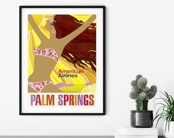 Vintage Palm Springs travel print // American Airlines Print // California // Retro Palm Springs poster // Vintage Travel Posters