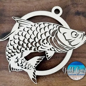 Tarpon Fishing Christmas Ornament Made from Maple & Walnut