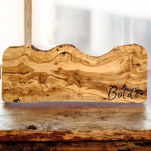 Custom Live Edge Olive Wood Charcuterie Board - Personalized Rustic Olive Wood Cheese Board Cutting Board - Housewarming Gift - Wedding Gift