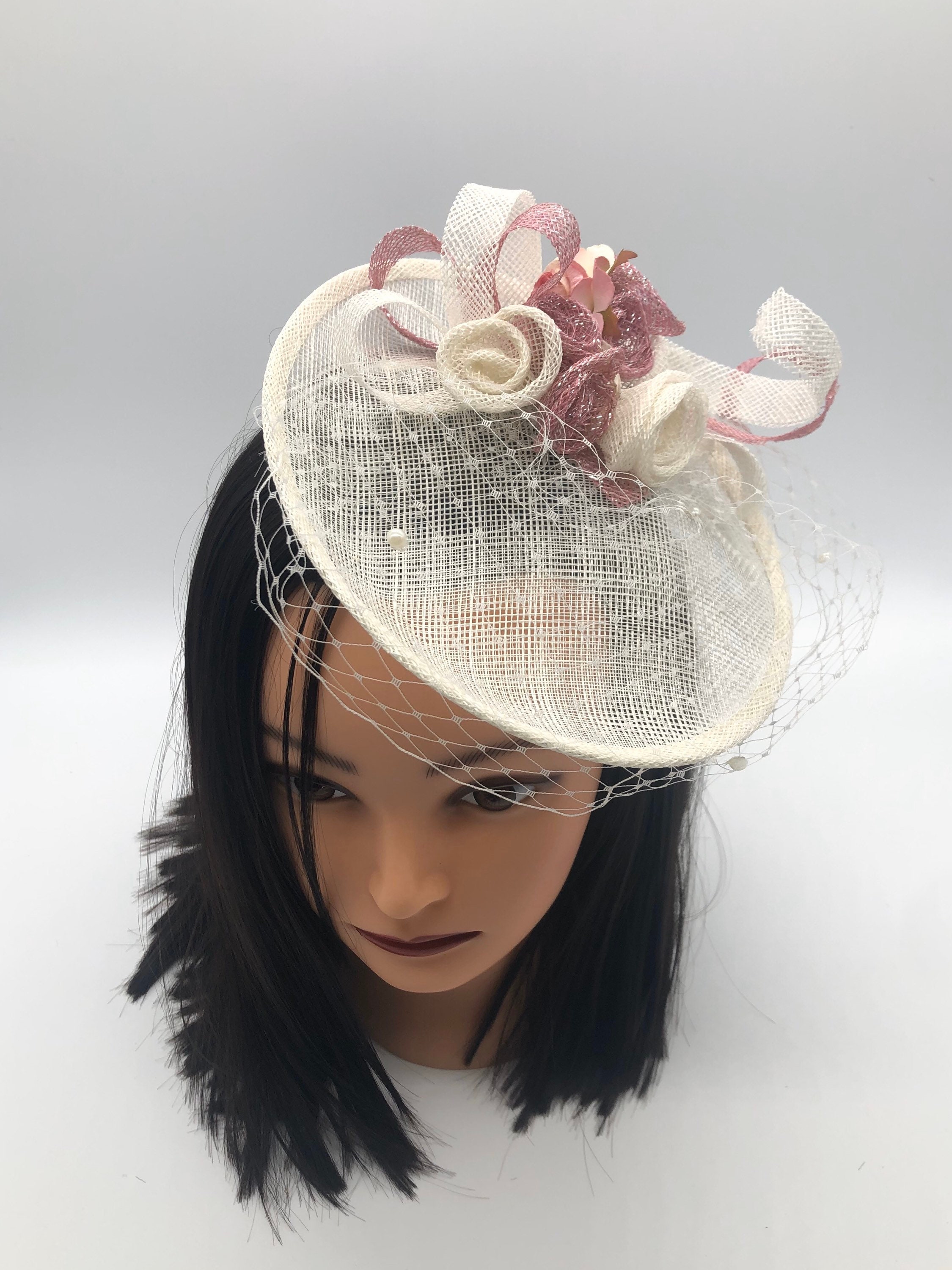 Ivory and Sparkly Pink Fascinator with Flowers and Ivory Pearl Etsy