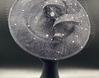 Gorgeous Black Sparkling Crystal Singularly Placed Diamante Fascinator Glamorous Mother of The Bride/Groom Derby Ascot Wedding Guest Funeral