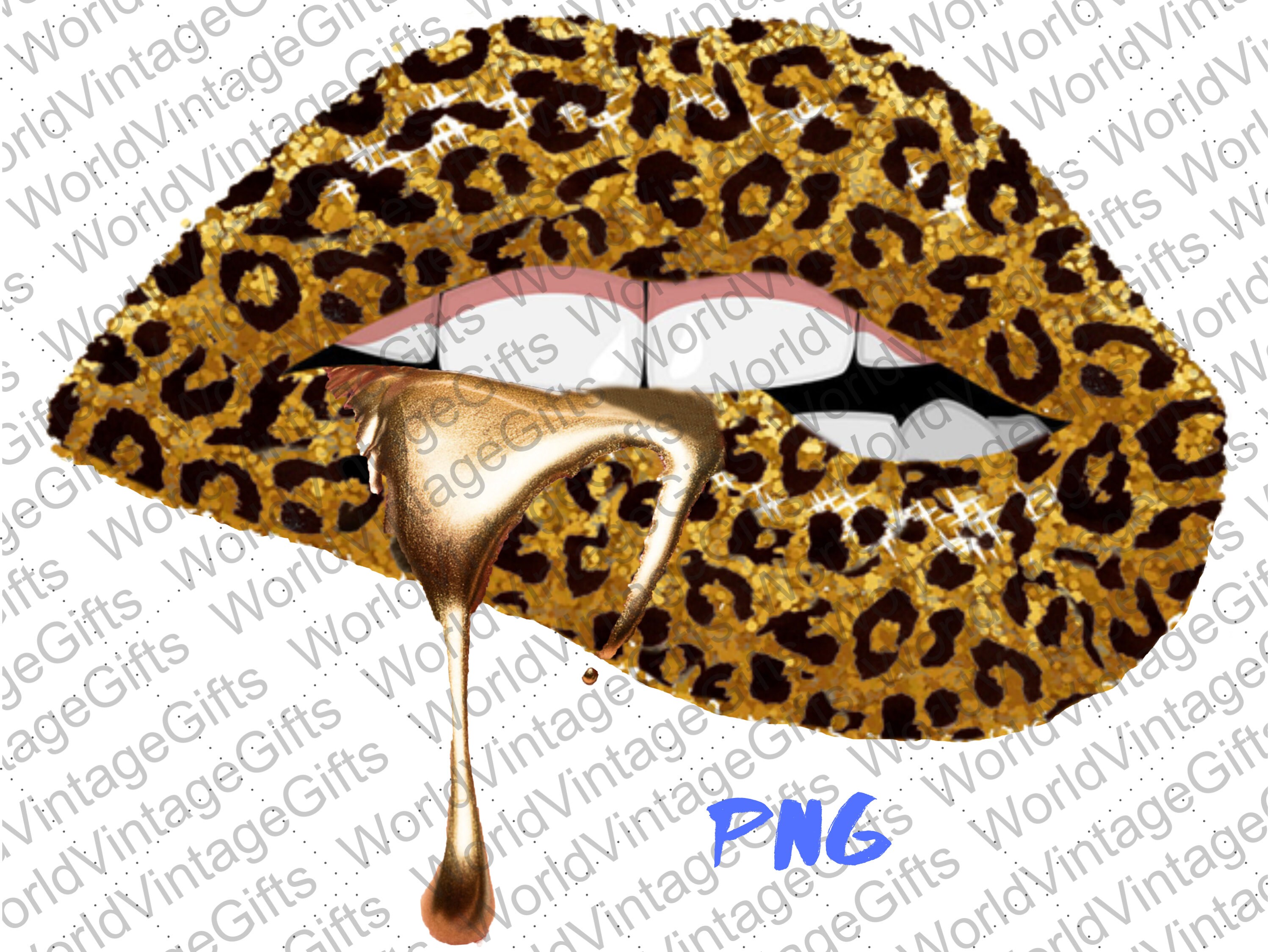 Leopard Lips Png Lips Biting Dripping Lips Golden Lips Png Etsy