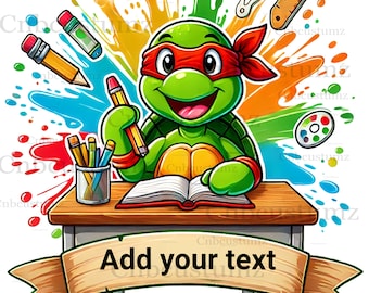 Download digitale, PNG, Tartaruga, Ragazzo, Scuola, Design a sublimazione, Arte digitale, Design t-shirt, Arte della parete, Personalizzabile