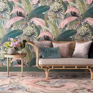 La Palma wallpaper - feature wall - tropical palm tree wallpaper - dramatic large scale banana leaves leaf jungle Hollywood green exotic