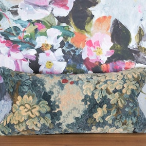 Scalamandre Marly Blues lumbar accent pillow cover - cut velvet pillow - French verdure tapestry-like epingle velvet pillow