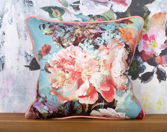 Jean Paul Gaultier pillow - contemporary exuberant roses fabric - luxury Jean Paul Gaultier Botanique pillow - Scalamandre pillow cover