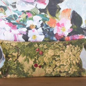 Scalamandre Marly Forest Greens lumbar accent pillow cover - cut velvet pillow - French verdure tapestry-like epingle velvet pillow