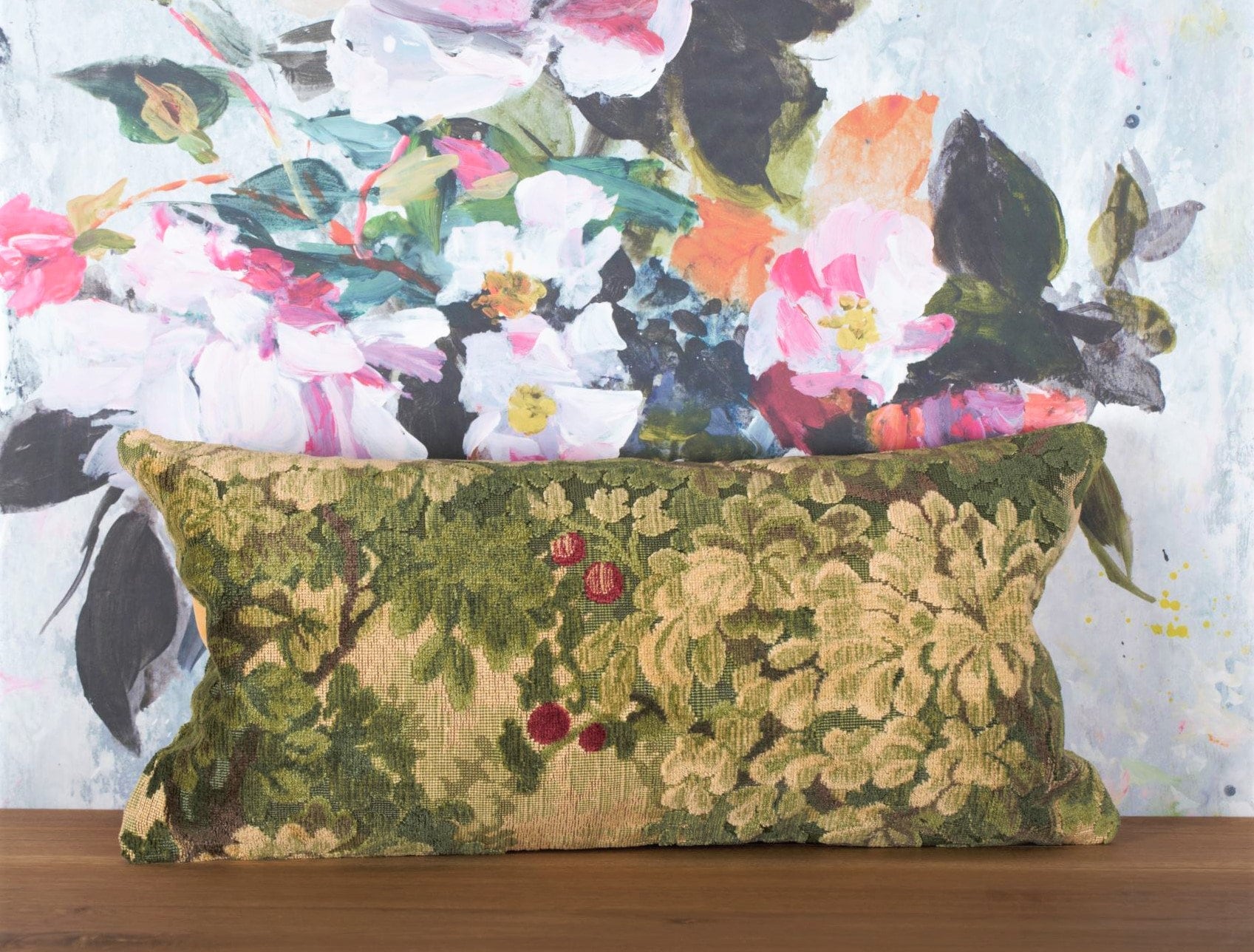 Contemporary Scalamandre Marly in Forest Green Down-Filled Pillows- a Pair