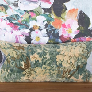 Scalamandre Marly Blue Greens lumbar accent pillow cover - cut velvet pillow - French verdure tapestry-like epingle velvet pillow