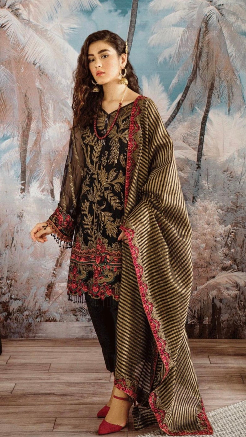 New eid connection Pakistani three pieces suit embroidery chiffon,