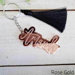 Custom Name Keychain | Mirror Acrylic | Gold | Silver | Rose Gold | Personalized Script Name Message gift | Keepsake Gift | Tag | Tassel