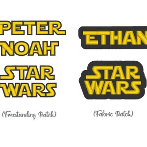 Star Wars Schriftart Benutzerdefinierter gestickter Name zum Aufbügeln | Personalisieren Sie Ihren Namen freistehend | Star Jedi Disney Schriftart | Disney-Urlaub-Patch