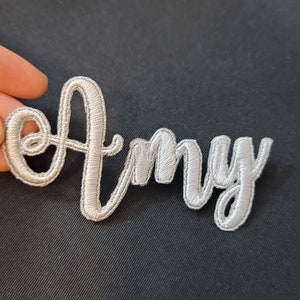Custom embroidered Name Iron on Patch Script font Personalized Sticker | Christmas Stocking Name | Bridal | Wedding embroidery | Jacket Gift