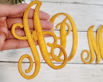 Embroidered Monogram 1 or 3 Letters | Name Iron on embroider Patch Curly Script font Freestanding | Christmas Stockings, Bridal,  Wedding