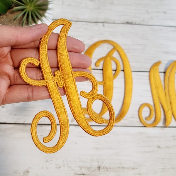 Embroidered Monogram 1 or 3 Letters | Name Iron on embroider Patch Curly Script font Freestanding | Christmas Stockings, Bridal,  Wedding