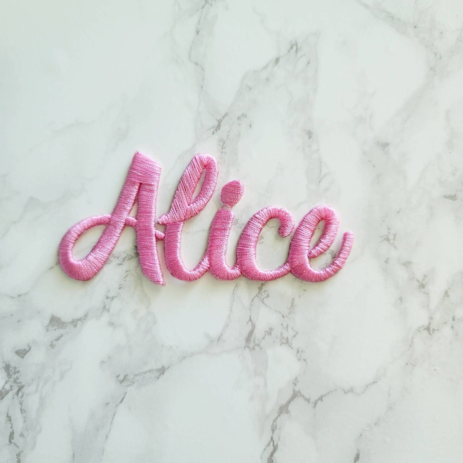 ALICIA USED EMBROIDERED VINTAGE SEW ON NAME PATCH TAGS ASSORTED COLORS