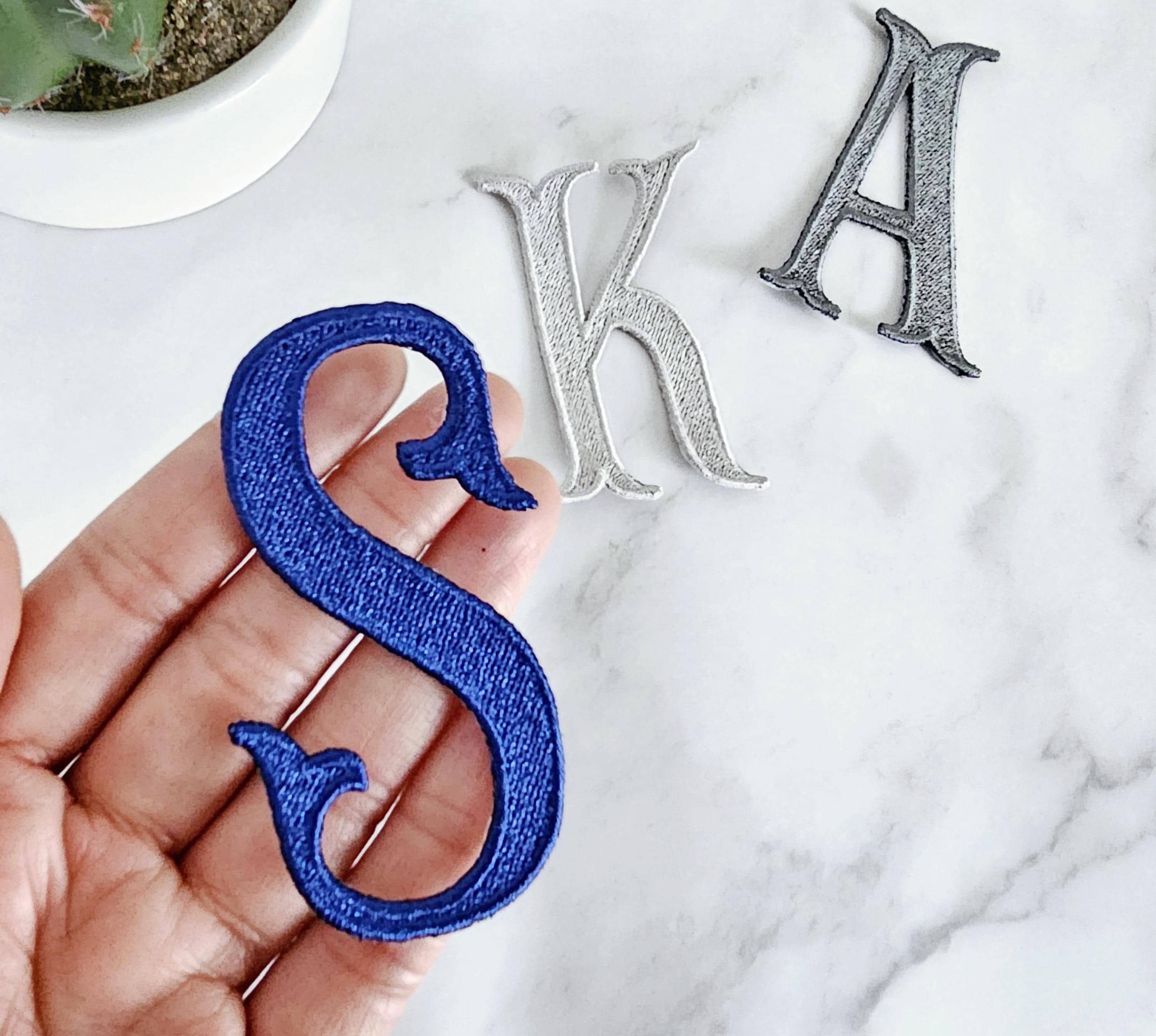 Fishtail Monogram Font 1 Letter | Iron on embroidery Patch fishtail font embroidered Applique | Christmas Stockings, Bridal,  Wedding, Gifts