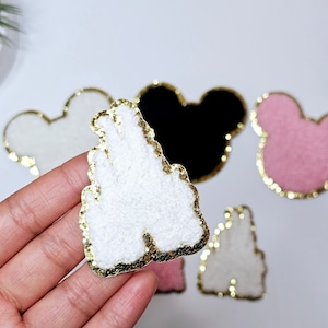 Patch en fer chenille blanc Château Disney | 2,25 po. Château de princesse broderie or paillettes contour sacs à dos vestes enfants vêtements bricolage artisanat