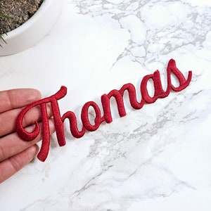 Custom embroidered Name Iron on Patch Script font Personalized Your Name Freestanding Applique Letter | Stockings | Bridal | Wedding | Gifts