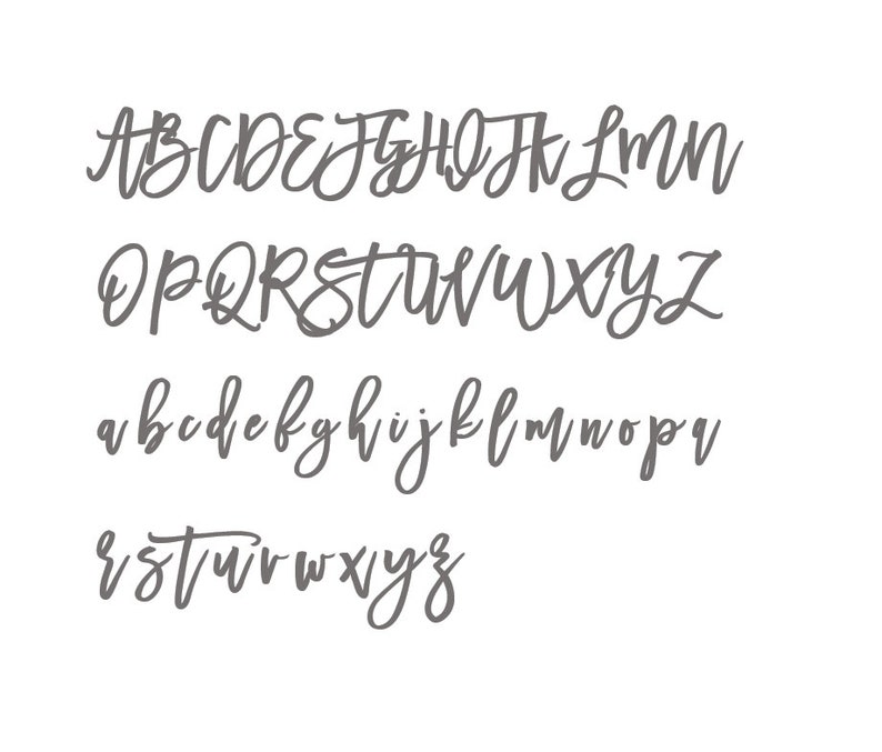 May include: A digital graphic displaying the full English alphabet in both uppercase and lowercase letters. The characters are rendered in a dark gray, flowing, cursive script font, arranged in four distinct horizontal rows.