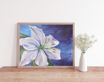 Lily Painting- White Lily Painting, Purple Lily Painting, Flower Painting, Acrylic Lily Painting, Acrylic Painting, Botanical Art