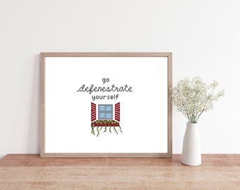 Defenestrate Yourself Cross Stitch Pattern, Funny Subversive Saying (Digital Download)
