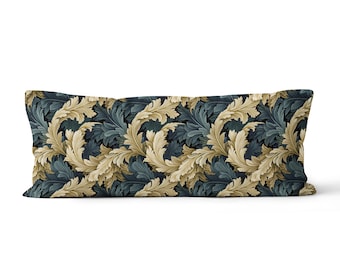 Acanthus Leaves Midnight Design Großes Lendenkissen – Großes rechteckiges Lendenkissen von ReddAndGoud, auf Bestellung gefertigt, Größe: 12"x36"/30x91cm