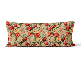 Grand oreiller lombaire design bouquet printanier - Grand oreiller lombaire rectangle floral printanier par ReddAndGoud,-Fabriqué sur commande-, taille : 12 x 36 po/30 x 91 cm