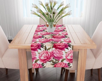 Table Runner, Watercolour 'Enchanting Peony' design -Made to order -, Floral natural Table Decor, Gifts, 100% cotton, Made in UK