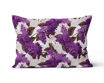 Purple Lilac Stem Lumbar Pillow - Wild grasses Watercolour Rectangle Lumbar Pillow By ReddAndGoud, -Made to order-, Size:12"x20"/30x50cm